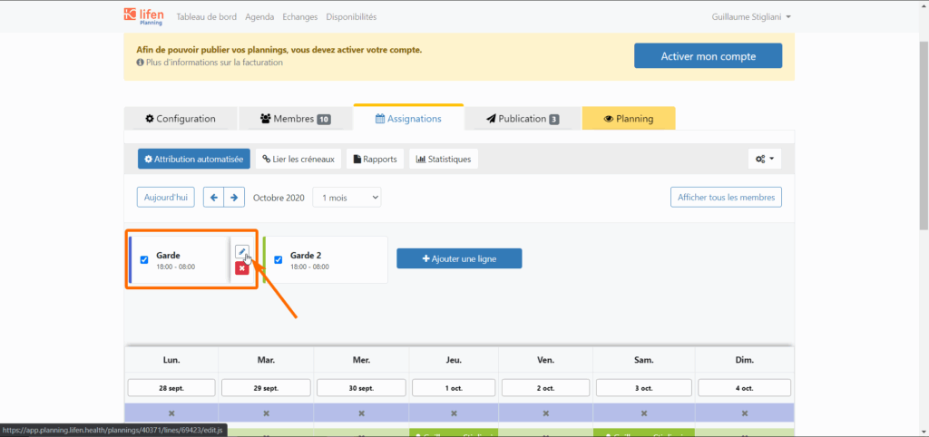 Lifen planning de garde interface de gestion